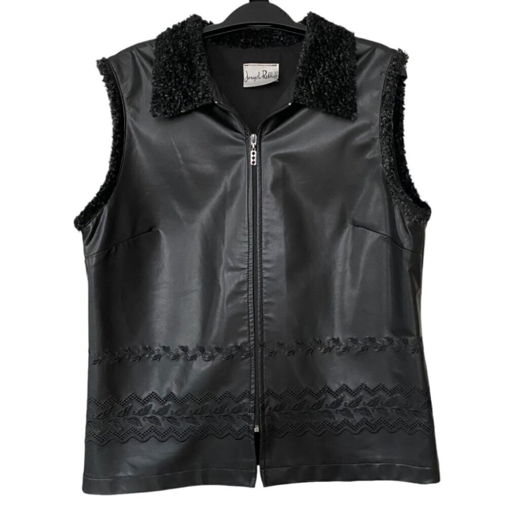 Joseph Ribkoff Faux leather Fleece Collar Vest Sz 10/12